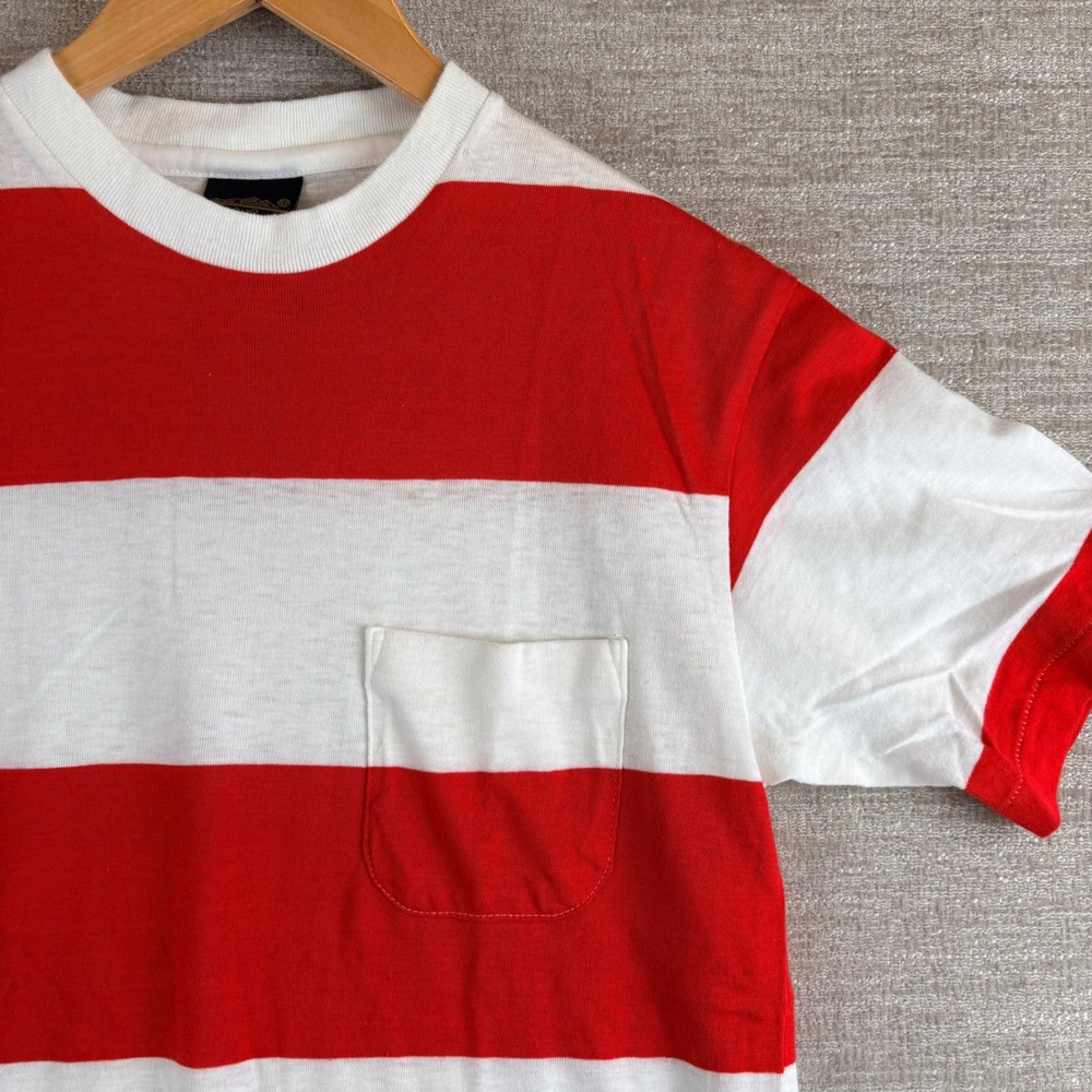 RARE Vintage Eddie Bauer Striped Pocket Tee Mens S Red White Single Stitch EUC
